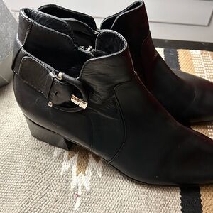 Aquatalia Black Leather Ankle Boots with Buckle